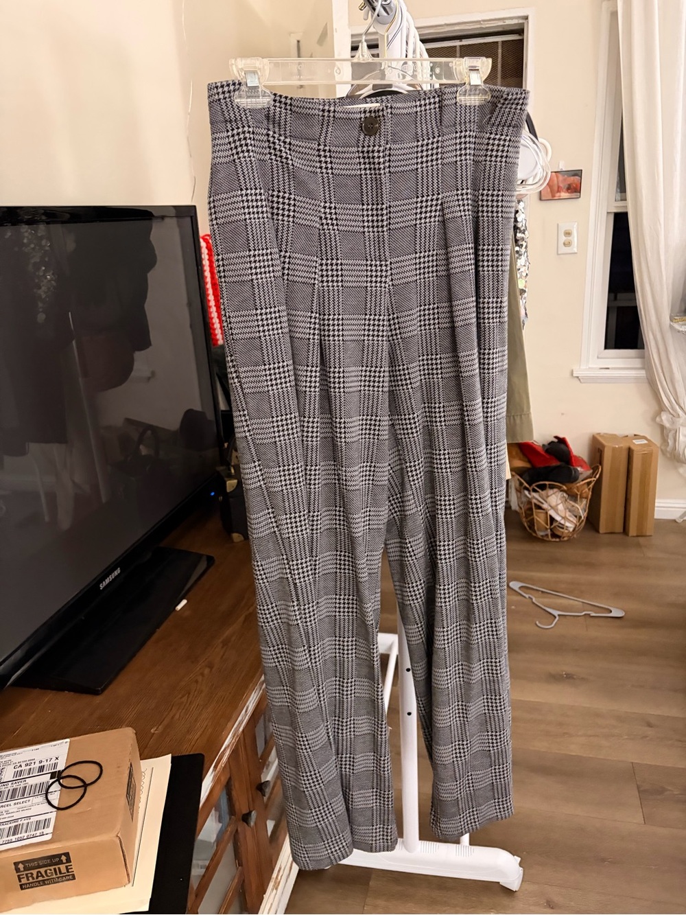 Anthropologie High-Waist Plaid Wide-Leg Trousers - Black & White - Picture 6 of 6